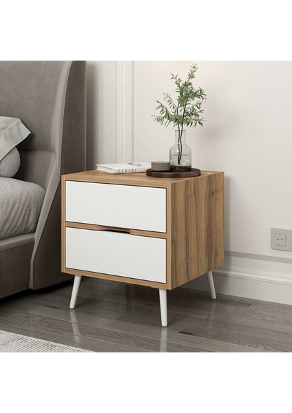 Elina Ayaklı 2 Çekmeceli Komodin - Dore/beyaz