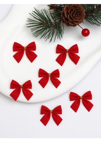 Yılbaşı Ağacı Süsleri Dekoratif Kadife Fiyonk Kırmızı 5 cm 12'li