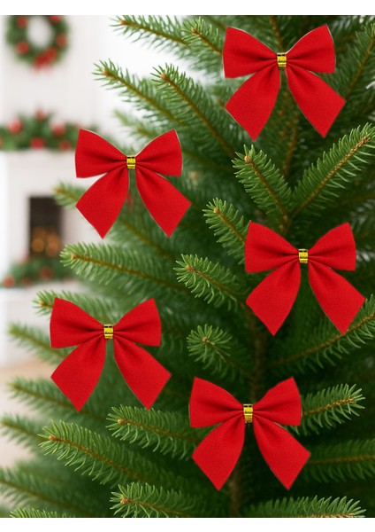 Yılbaşı Ağacı Süsleri Dekoratif Kadife Fiyonk Kırmızı 5 cm 12'li fiyatları