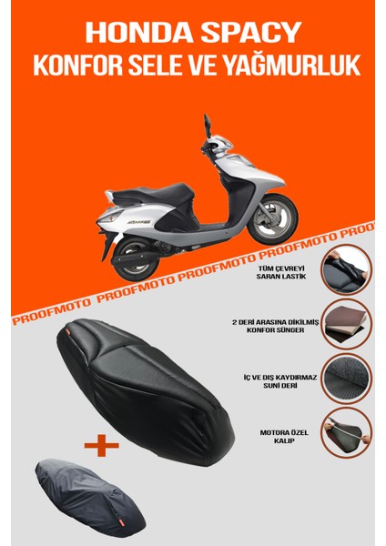 Honda Spacy Konfor Sele ve Yağmurluk Kılıf Kaydırmaz Suni Deri ile Özel Kalıp