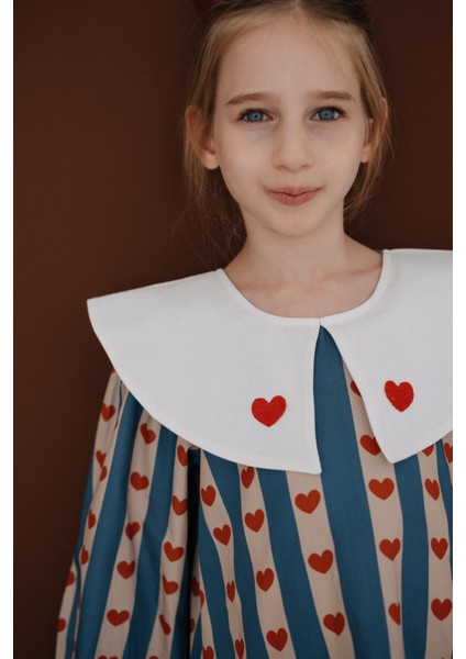 Tiny Hearts Bebe Yakalı Kırmızı Kalpli Uzun Kollu Kız Çocuk Elbise modelleri