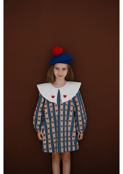 Tiny Hearts Bebe Yakalı Kırmızı Kalpli Uzun Kollu Kız Çocuk Elbise indirimleri