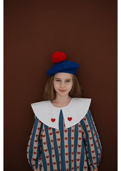 Tiny Hearts Bebe Yakalı Kırmızı Kalpli Uzun Kollu Kız Çocuk Elbise