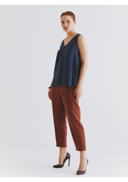 %100 İpek Kol Detaylı Bluz Lacivert K2013129_015 modelleri