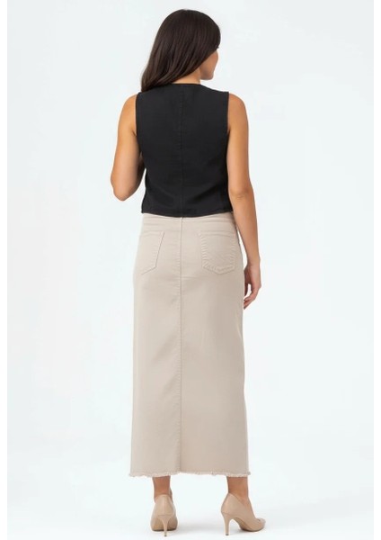 Kadın Bleach Yıkama Lyocell İnce Denim Kumaş Siyah Yelek indirimleri