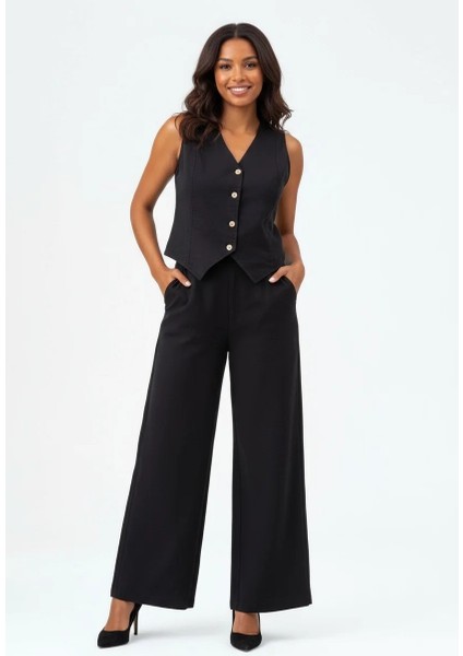 Kadın Bleach Yıkama Lyocell İnce Denim Kumaş Siyah Yelek fırsatları