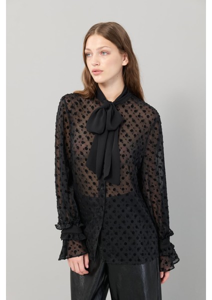 Puantiyeli Transparan Gömlek Siyah K2313600_001 fırsatları
