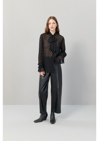 Puantiyeli Transparan Gömlek Siyah K2313600_001