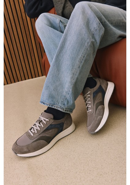 , Erkek Hakiki Deri Sneaker 1531026Z313 Gri fırsatları
