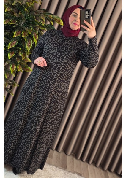 Kadın Tesettür Giyim Büyük Beden Anne Leopar Desen Elbise fiyatları