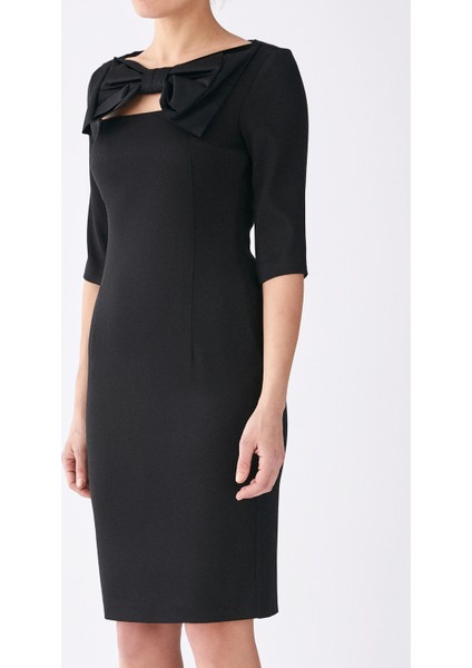 Truvakar Kol Yakası Fiyonklu Abiye Elbise Siyah K1311256_001