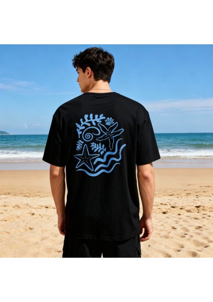 Ocean Glow T-Shirt Oversize Siyah %100 Pamuklu Unisex modelleri
