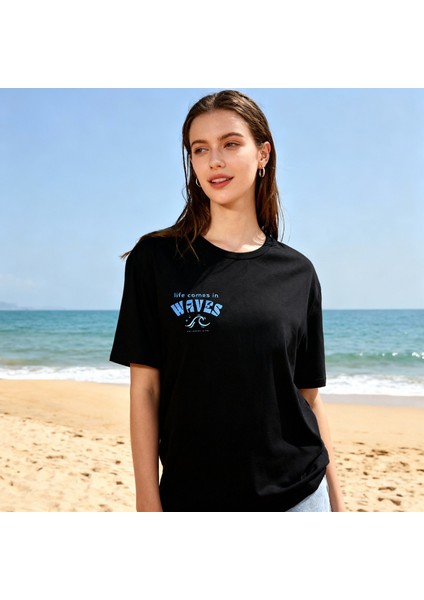Ocean Glow T-Shirt Oversize Siyah %100 Pamuklu Unisex fırsatları