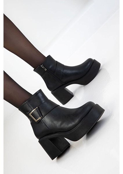 Lonji Premium Siyah Platform Topuklu Bot