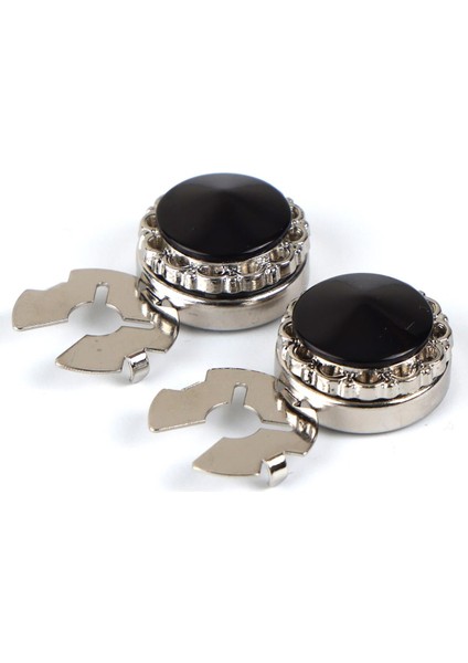 Gümüş Siyah Taşlı Geçme Klipsli Kol Düğmesi - M1125