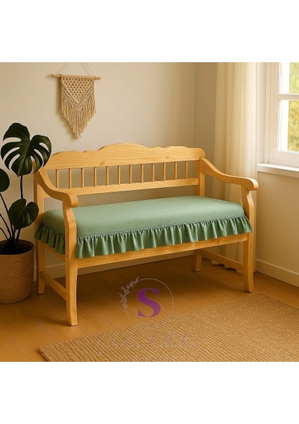 El Yapımı Buldan Yıkanmıs Keten 4 Tarafı Fırfırlı Minti Yeşili Bank Minderi 110X50X5CM