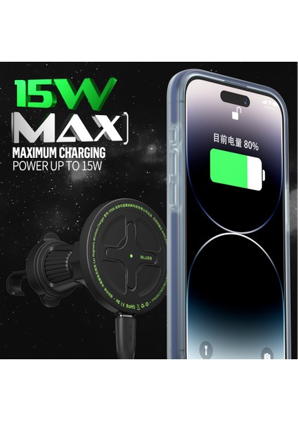 15W Magsafe Özellikli Izgara Havalandırma Tipi 360 Derece Hareketli Mıknatıslı Araç Içi Telefon Tutucu Siyah modelleri