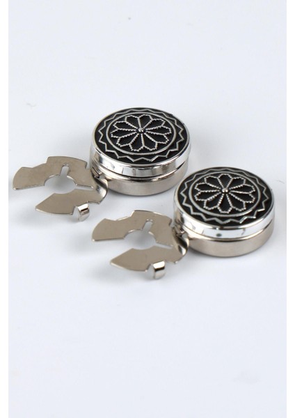 Gümüş Motif Desenli Geçme Klipsli Kol Düğmesi - M1119