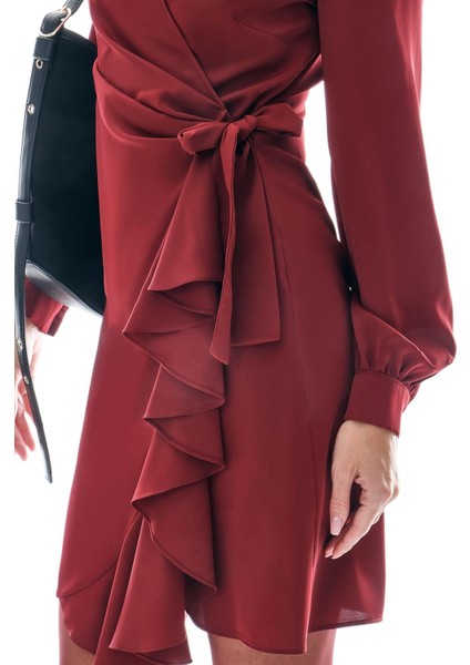 Kruvaze Eteği Volanlı Mini Elbise modelleri