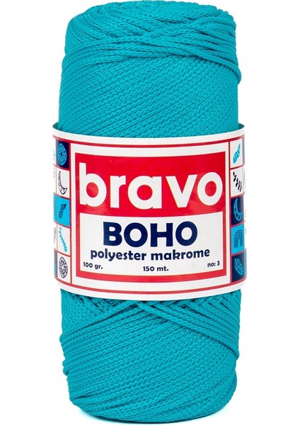 Boho Polyester Makrome İplik 100 gr 150 Metre 3 mm (Renk Kodu: 232)TURKUAZ fiyatları