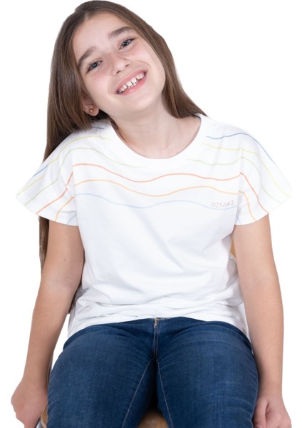 Organik Beyaz Baskılı Yazlık Kız Çocuk Tshirt