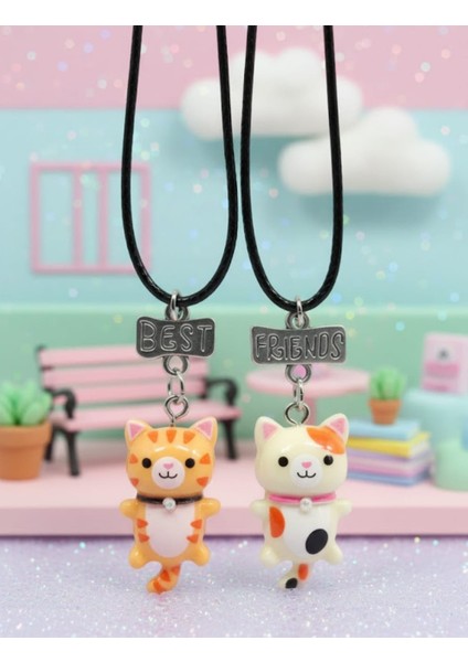 Sevimli Kedi kolye Bff kolye Best Friends kolye Arkadaşlık Kolyesi arkadaş hediye çocuk hediye