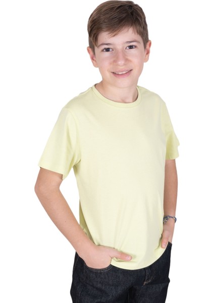 Organik Yeşil Basic Yazlık Unisex Çocuk Tshirt