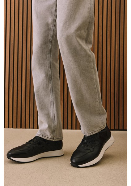 , Erkek Hakiki Deri Sneaker 1531026Z315 Siyah