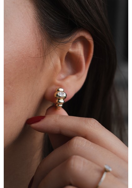 Zirkon Taşlı Minimal Çelik Küpe