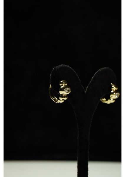 Zirkon Taşlı Minimal Çelik Küpe