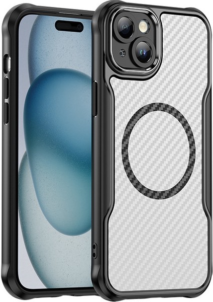 iPhone 15 Plus Magsafe Telefon Kılıfı, Yarı Saydam Köşe Korumalı Karbon Fiber Ince Uyumlu Darbeye Dayanıklı Kılıf iPhone 15 Plus (Yurt Dışından)