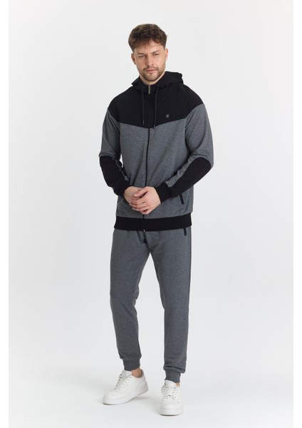 Pamuklu Kapüşonlu Antrasit Erkek Eşofman Takımı 5294-A modelleri