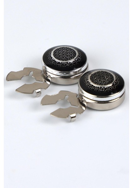 Gümüş Siyah Halka Desen Geçme Klipsli Kol Düğmesi - M1121