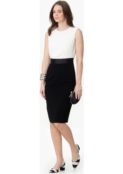 Beli Saten Beyaz Elbise Siyah Y1611040_001