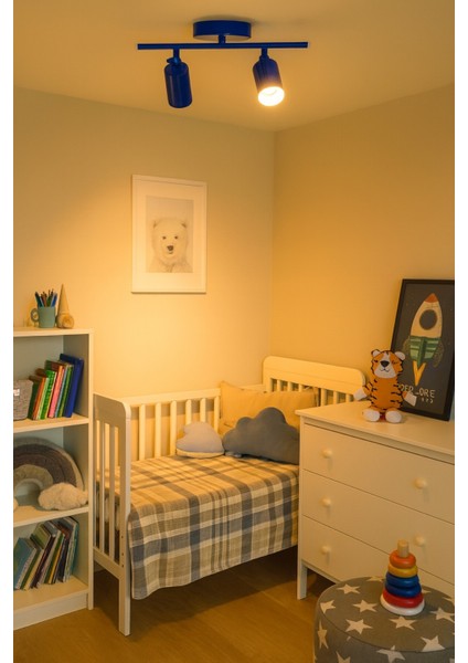 Spoti 2'li Mavi Renk (Gün Işığı) Modern Tasarım Cafe - Mutfak - Banyo Spot Ledli Sıralı Avize