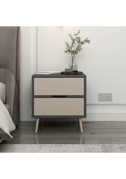 Elina Ayaklı 2 Çekmeceli Komodin - Antrasit/kumtaşı fiyatları