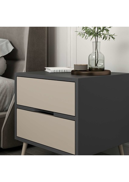 Elina Ayaklı 2 Çekmeceli Komodin - Antrasit/kumtaşı modelleri