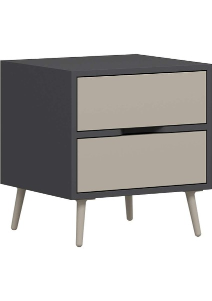 Elina Ayaklı 2 Çekmeceli Komodin - Antrasit/kumtaşı indirimleri