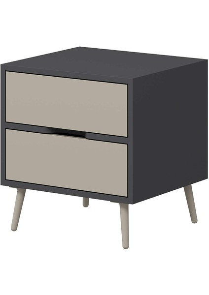 Elina Ayaklı 2 Çekmeceli Komodin - Antrasit/kumtaşı