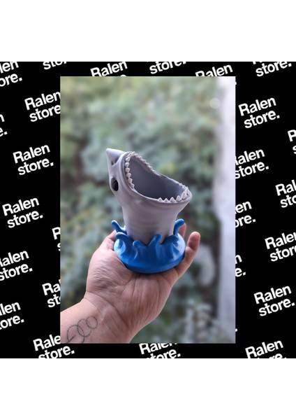Köpek Balığı Ağız Temalı Kalemlik | 12CM | Gri ( Yüksek Kalite 3D Baskı Pla )