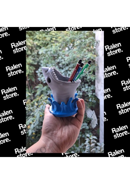 Köpek Balığı Ağız Temalı Kalemlik | 12CM | Gri ( Yüksek Kalite 3D Baskı Pla )