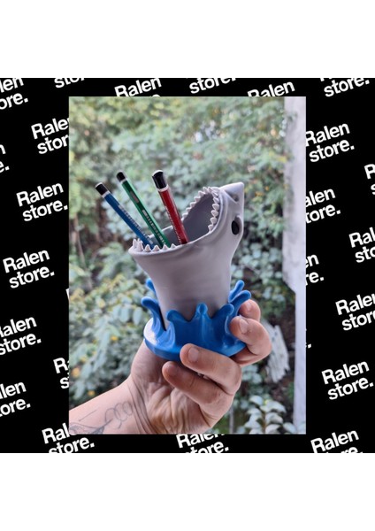 Köpek Balığı Ağız Temalı Kalemlik | 12CM | Gri ( Yüksek Kalite 3D Baskı Pla )