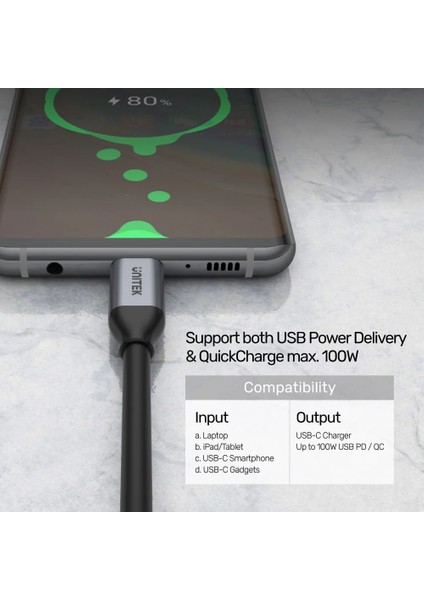 Unıtek Usb-C 3.2 Kablo 1mt 10GBPS 4K (C14082ABK)