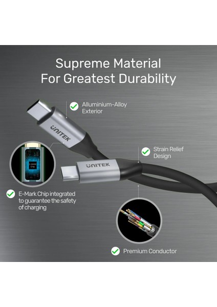 Unıtek Usb-C 3.2 Kablo 1mt 10GBPS 4K (C14082ABK)