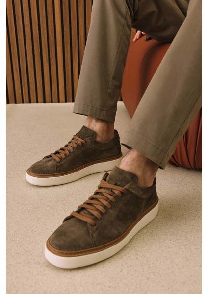, Erkek Hakiki Deri Sneaker 1531026ZH182 Haki