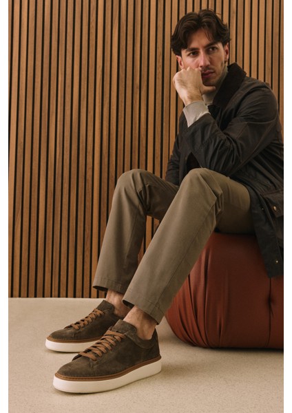 , Erkek Hakiki Deri Sneaker 1531026ZH182 Haki fiyatları