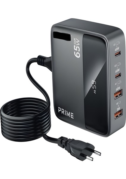 65W Gan 3A 4 Portlu 1,5 Metre Uzatma Kablolu USB + Type-C Çoklayıcı Masaüstü Şarj Cihazı