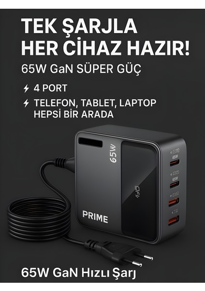 65W Gan 3A 4 Portlu 1,5 Metre Uzatma Kablolu USB + Type-C Çoklayıcı Masaüstü Şarj Cihazı fiyatları