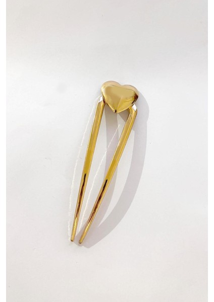 Kalp Dekorlu Metal Topuz Çubuk Toka