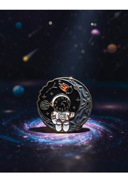 Zaman Astronot Ay Rozet Astronot Rozet Saat Rozet Pin Kadın Broş Çanta Süsü